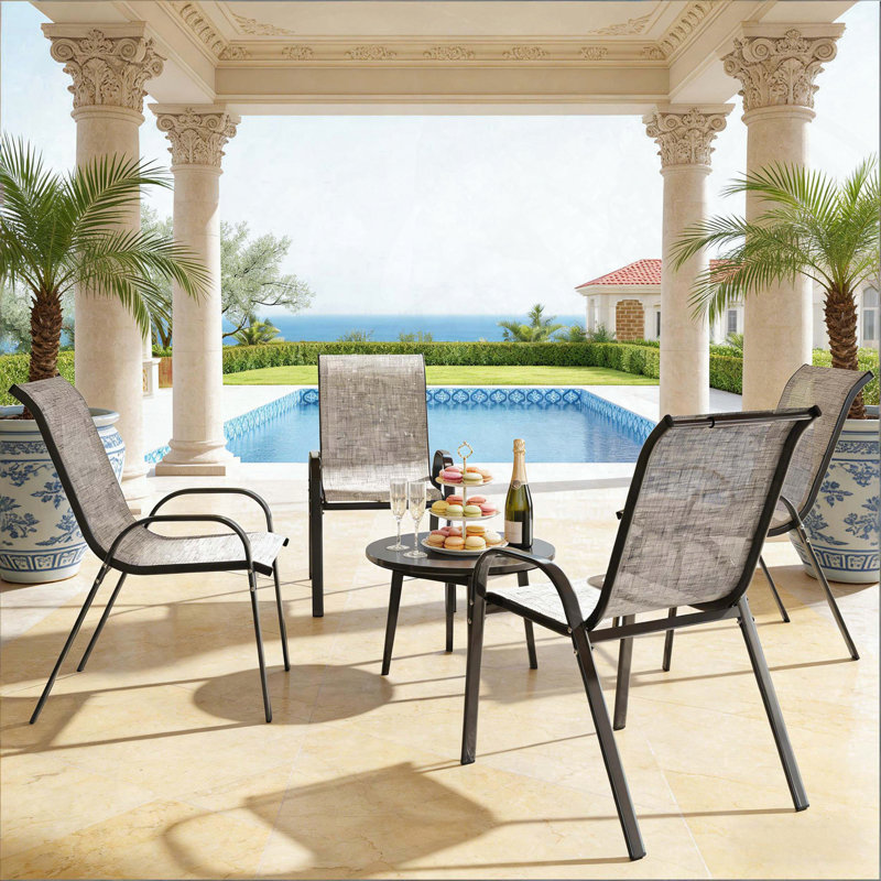 Set of 4 Stackable Outdoor Dining Chairs with Breathable Mesh, Gray/Black