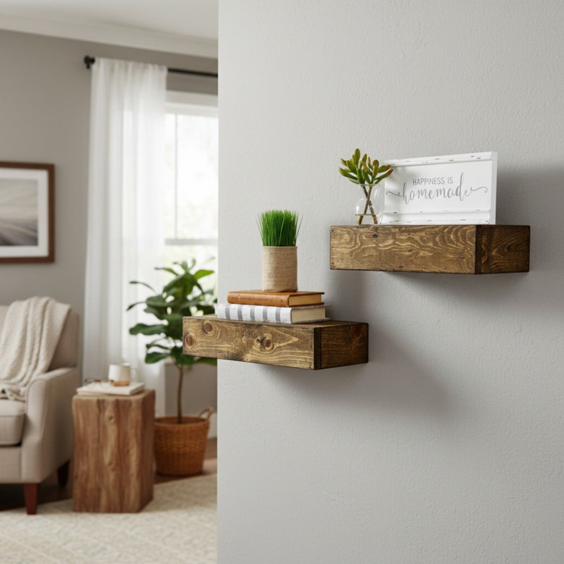 2 Piece Pine Floating Shelf, Dark Brown, 3.75" H x 20" W x 6" D