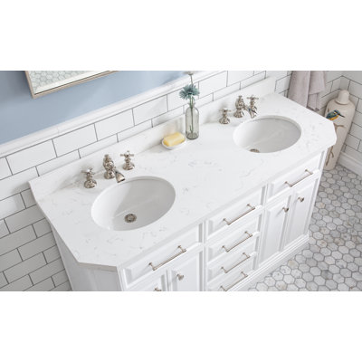 60" Palace Collection Quartz Carrara Cashmere Grey Bathroom Vanity Set With Hardware And F2-0013 Faucets in Chrome Finish
