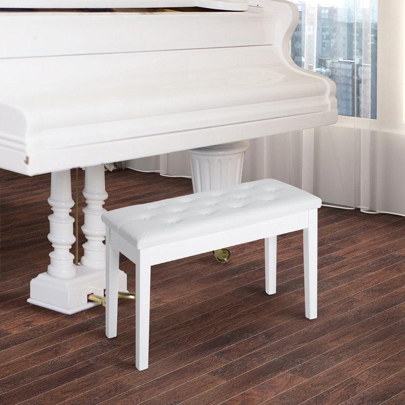 Piano Bench, Button Tufted Keyboard Bench, Entry Way Bench, White