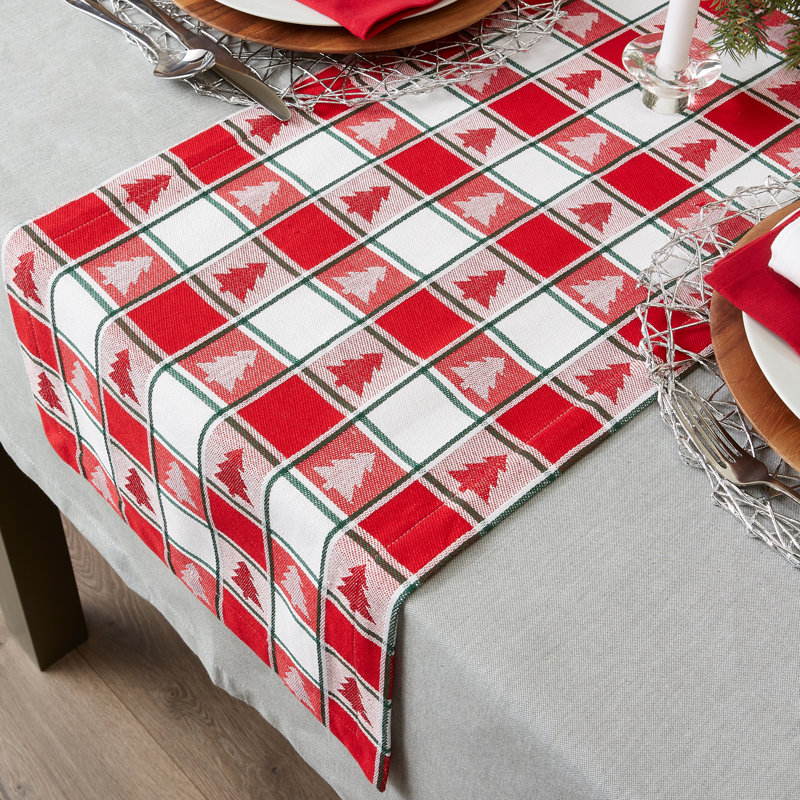 Sadie Tartan Holly Table Runner, Red/Green, 72" L x 14" W