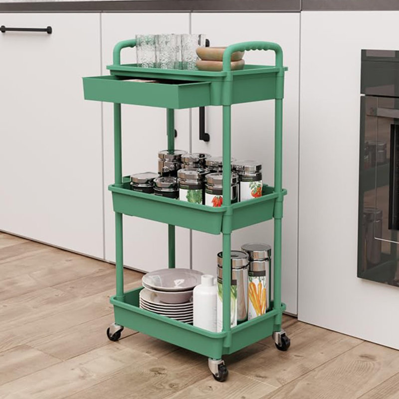 3‑Tier Utility Rolling Cart With Drawer, Mobile Storage Trolley On Wheels For Multi‑Room Household Use