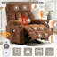 Electric Power Massage Heated Recliner Swivel Rocking Reclining Chair with USB Type C and Cup Holders (Brown)-359495563