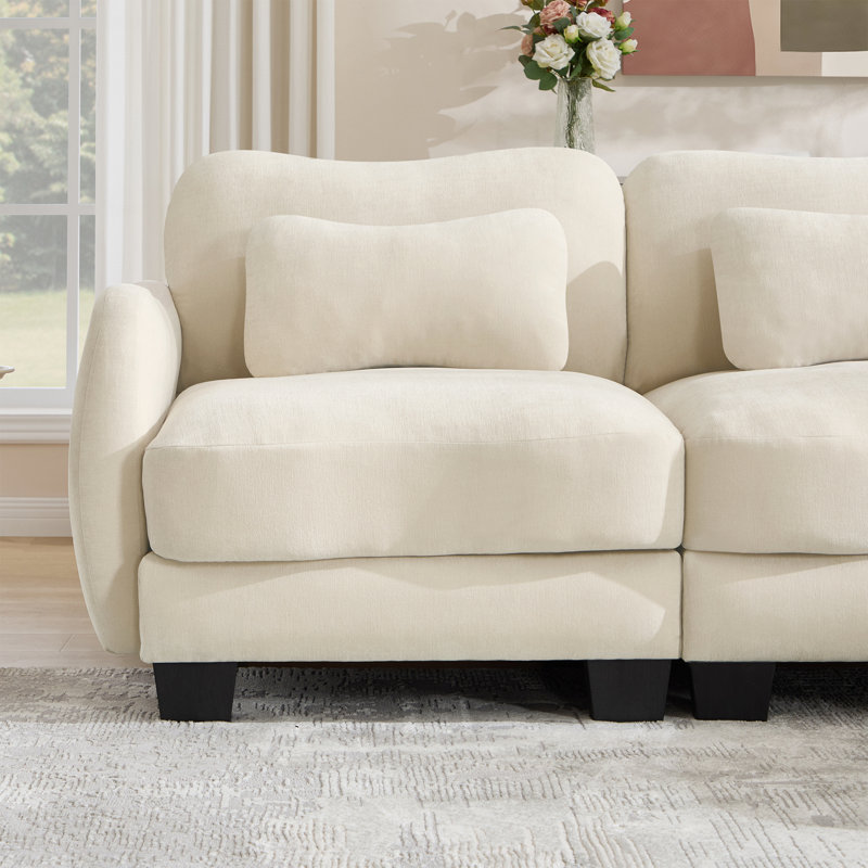 Canapé modulaire en chenille Cloudscape ergonomique pour petit salon avec coussins lombaires, Beige