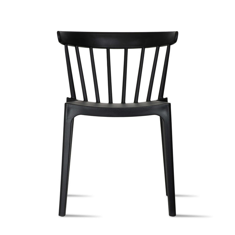 Chaise de patio empilable, ensemble de salle à manger à dossier bas et à lattes, Noir