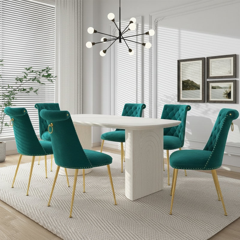 Ensemble de table de salle à manger 6 personnes Hilliaire, Vert