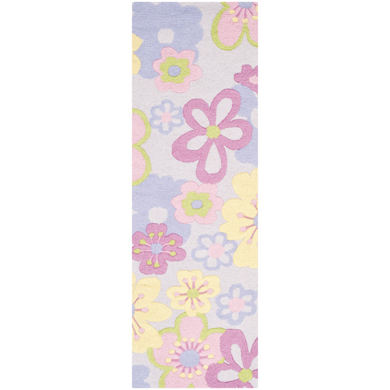 Tapis mauve / rose / jaune en laine / coton touffeté à la main Sighréf, Tapis de couloir 2 pi 3 po x 7 pi