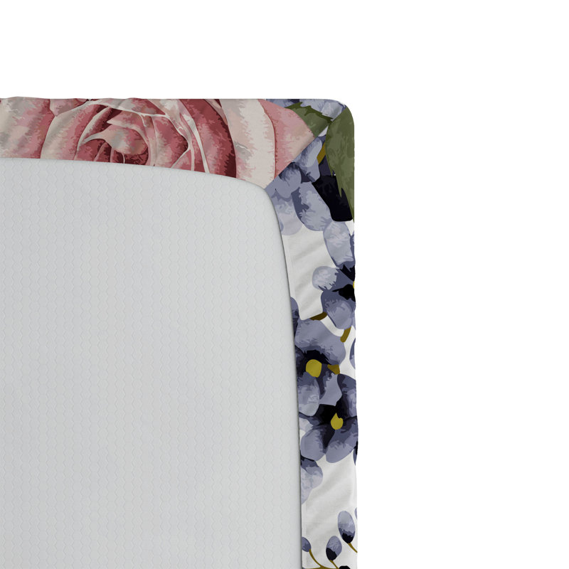 Drap-housse orange Ambesonne, Rose pâle / vert / bleu / floral gris-bleu, Drap-housse pour lit simple TG