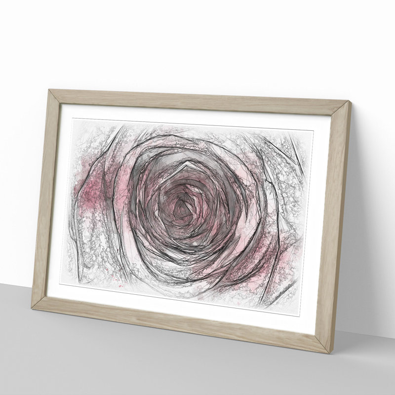 Pink Rose Flower Vol.2 - Picture Frame Drawing, 27cm H x 36cm W x 2cm D, Oak Framed