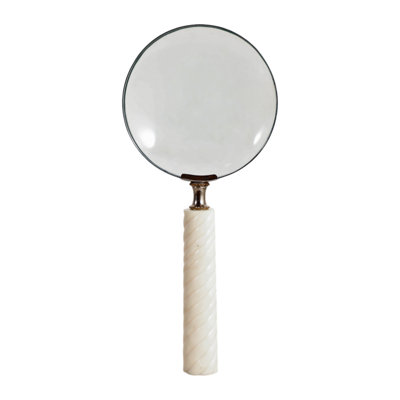 Magnifying Glass Sculpture With Ridged Handle For Home Decor -  Decorative Object For Office, Shelf, Or Living Room Decoration - 9", Ivory
