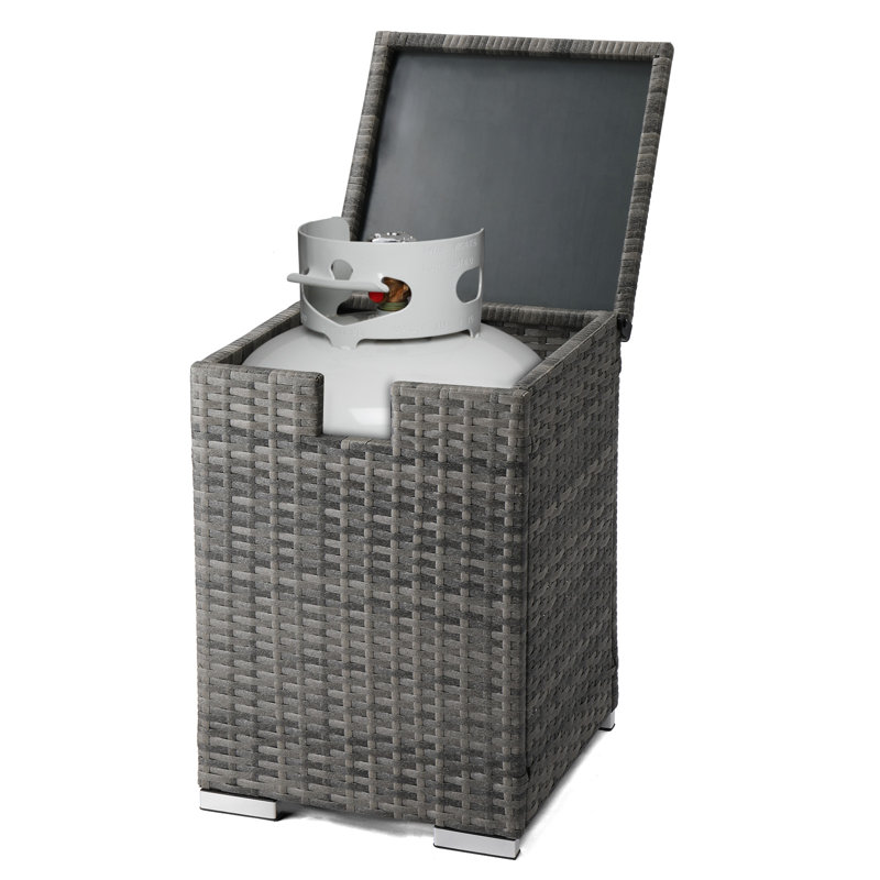 Patio Gray Wicker Side Table With Propane Tank, Gray
