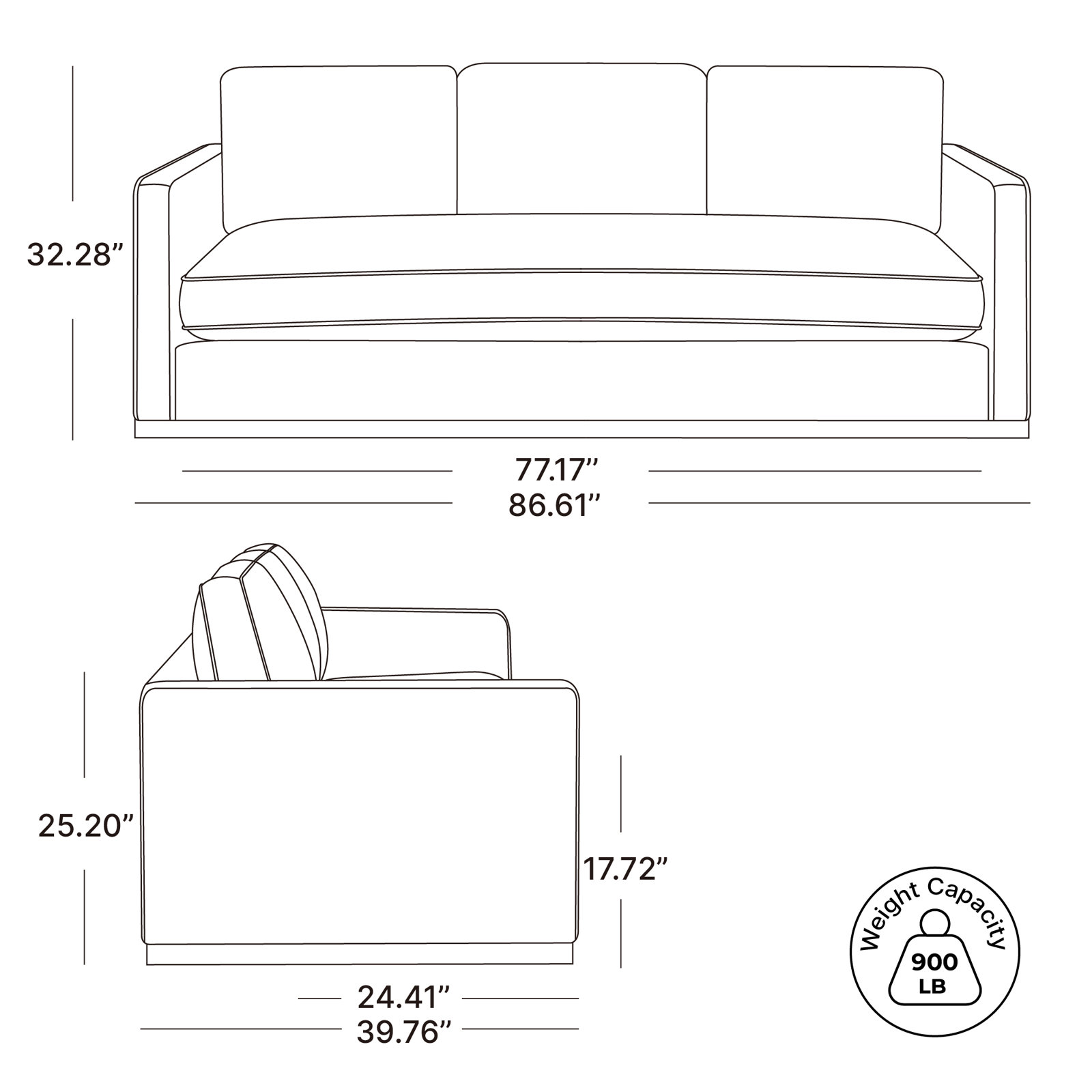 Bobbi 87" Genuine Leather Sofa, Chocolate Top Grain Leather