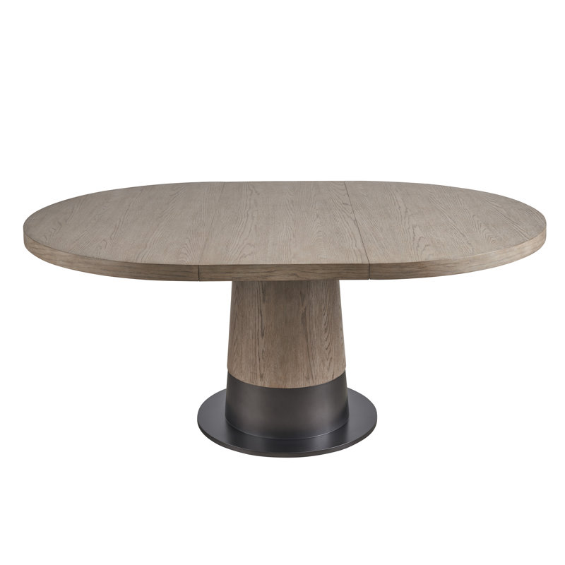 Gray Oak Extendable Round Mid-century Modern Dining Table