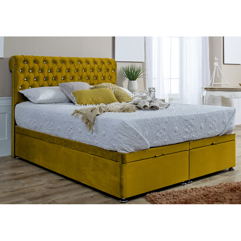 Elicia Upholstered Ottoman Storage Bed, Single (3'), Mustard Gold