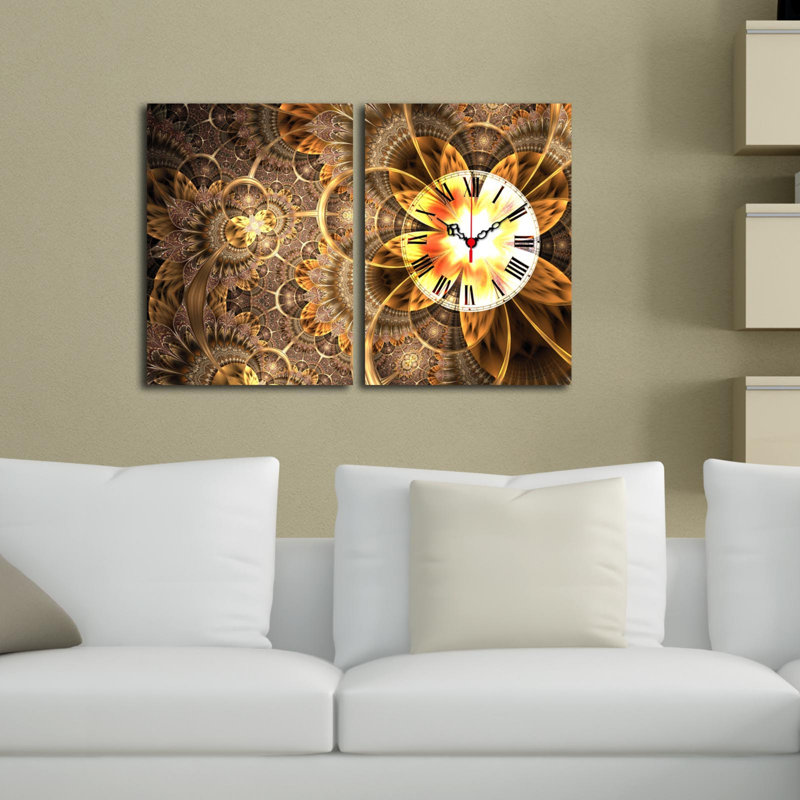 Horloge murale élégante en toile décorative (2 pièces), 23,6 x 15,0 pouces | 100% toile de suède et cadre 100% bois (épaisseur: 1,2 po) | Décoration élégante pour le salon et le bureau, design intemporel