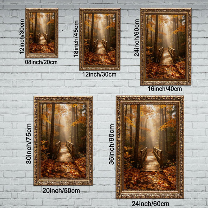 Pont de la forêt d'automne - Cadre mural vintage orné - Cadre décoratif doré pour œuvres d'art., L 20 po x l 30 po