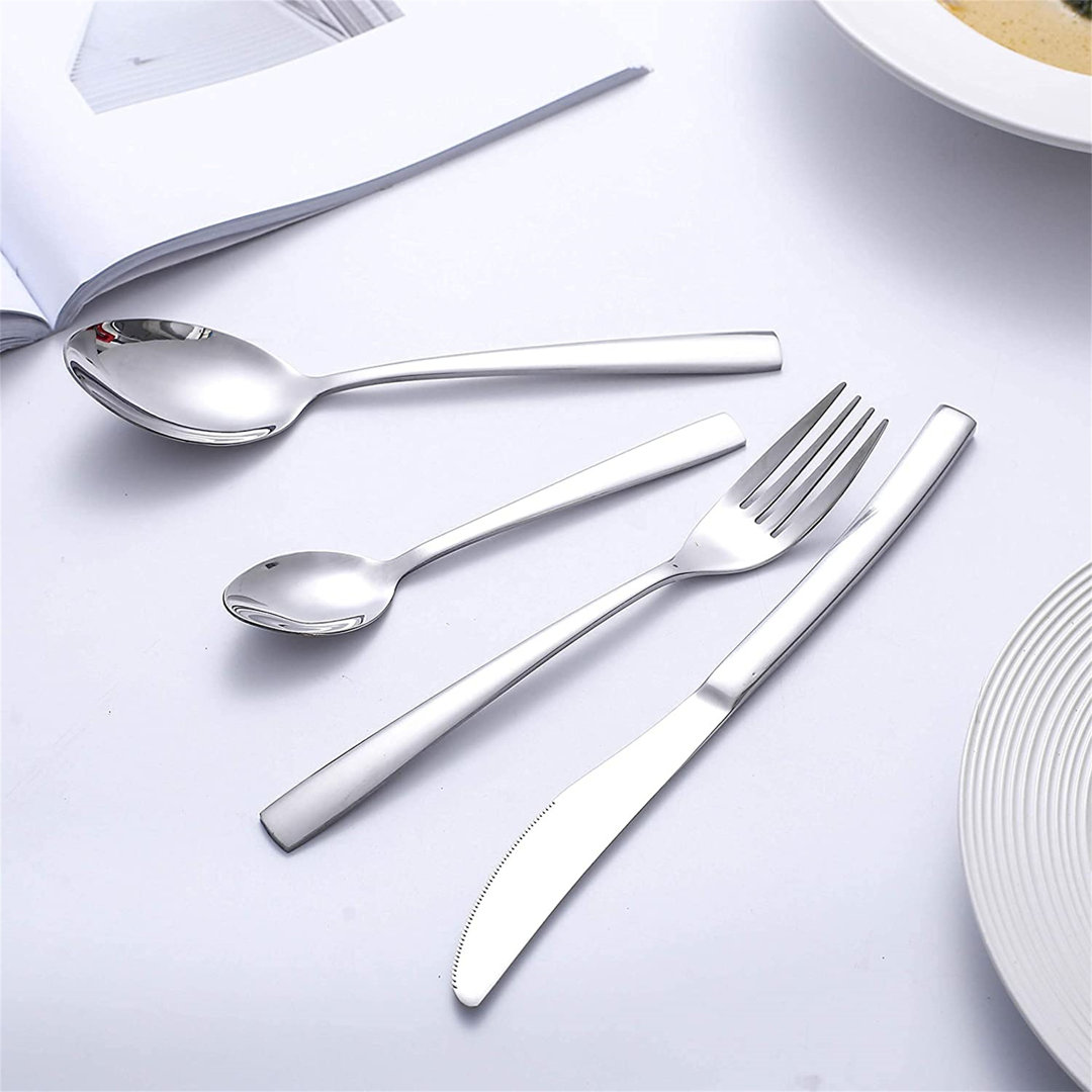 Cutlery Set, 24 Piece Cutlery Set Stainless Steel Flatware Silverware Set Including Dinner Knife Fork Spoon And Teaspoon Mirror Polished & Dishwasher