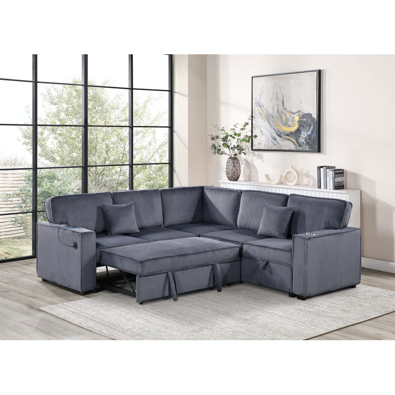 Canapé modulaire 3 pièces convertible, Grey Corduroy