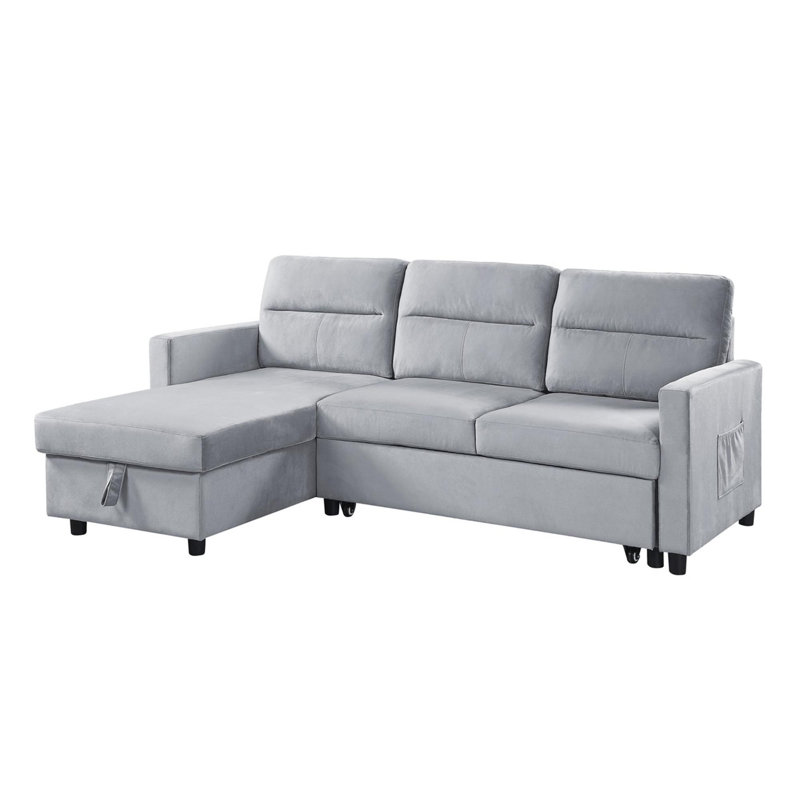 Canapé-lit modulaire en velours réversible, Gris clair