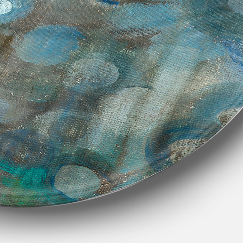 «Blue and Bronze Dots on Glass I», reproduction d'art sur cercle en métal, H 23 po x l 23 po