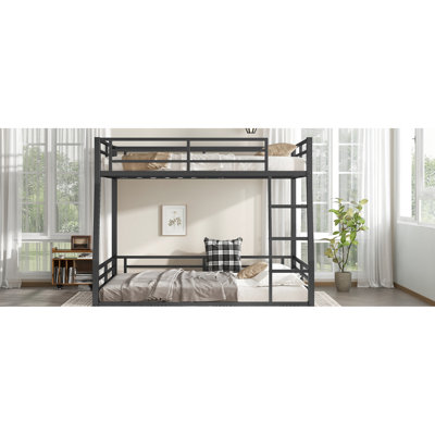 Black Full Xl Over Queen Metal Bunk Bed For Teens And Guests - Space, Quiet Sleep, , Easy Setup Adults Quiet, Construction, Quick Installation