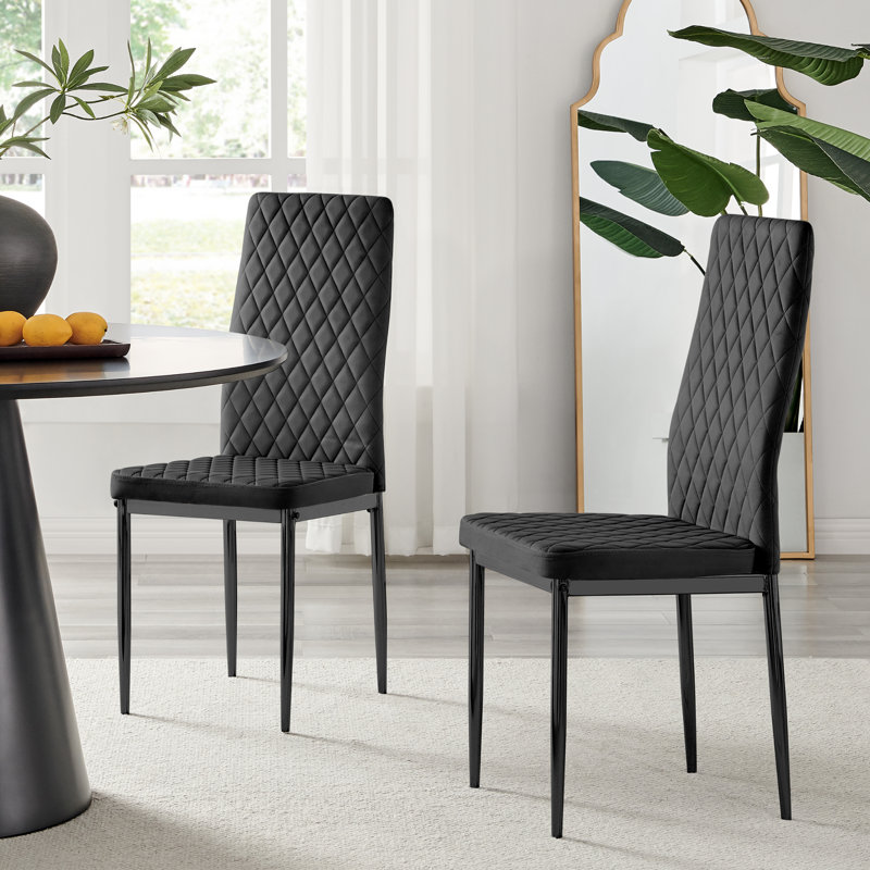 Keensburg Luxury Velvet Modern Tall Back Dining Chairs with Metal Legs & Diamond Stitching, Black, Black, 6