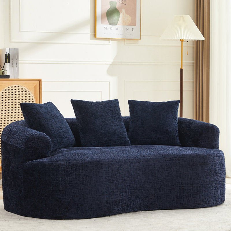 Petite chenille bleue incurvée, 3 coussins, sans assemblage, mousse à mémoire de forme pour plus de confort, option pour animaux de compagnie