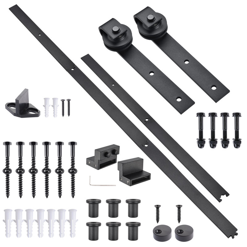 6.6 ft Black Aluminum Sliding Barn Door Hardware Kit