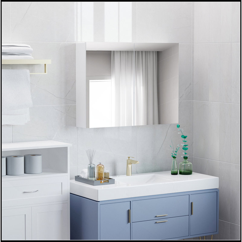 High-Quality Double Door Wall Mounted Bathroom Mirror, 31.5" X 23.5" Medicine Cabinet With Modern Design, Large Storage, & Quiet Hinges