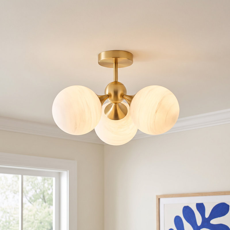 Lio 21" W 3-Light Dimmable Semi Flush Mount, Brushed Brass