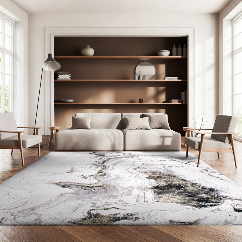 Kira Abstract Gray/Gold Area Rug, Rectangle 8' x 10'