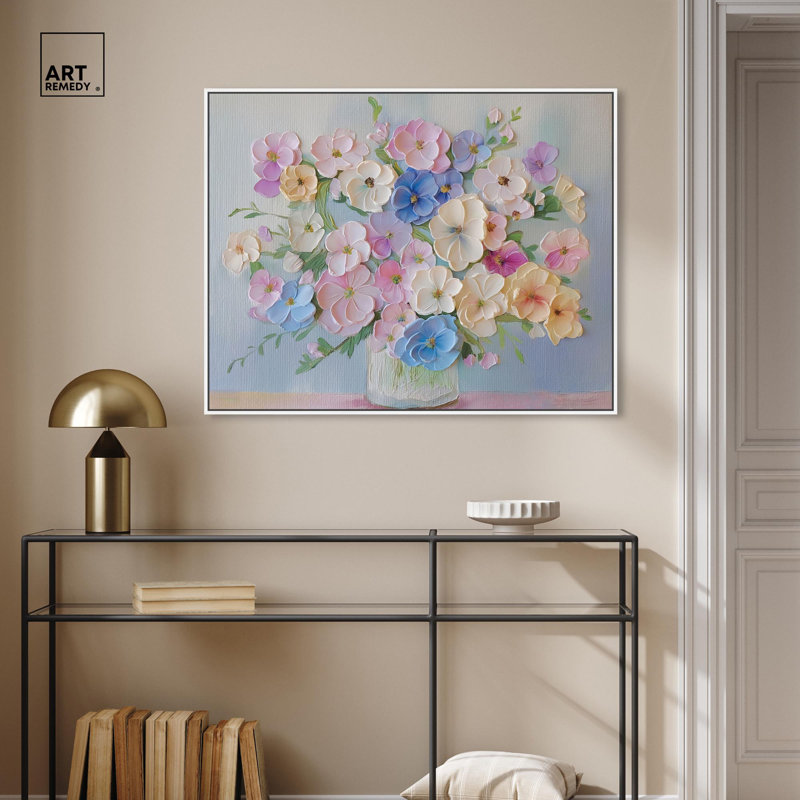Art remède sur toile à motif floral abstrait, H 31 po x l 37 po x P 1,8 po, Reproduction encadrée sans passe-partout, Blanc