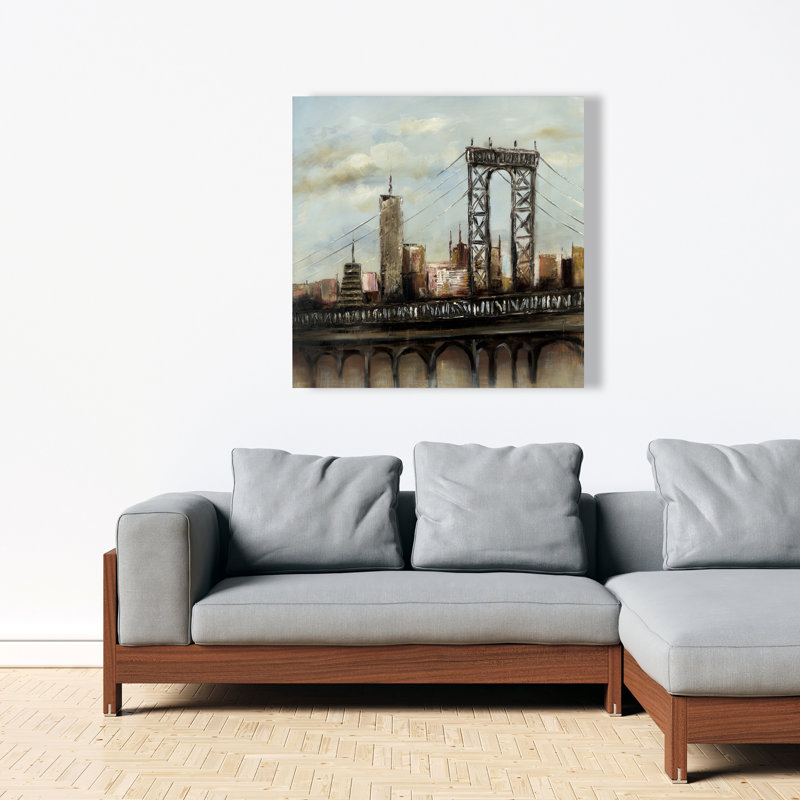 City Bridge by a Cloudy Day - Brown Office Canvas Decor