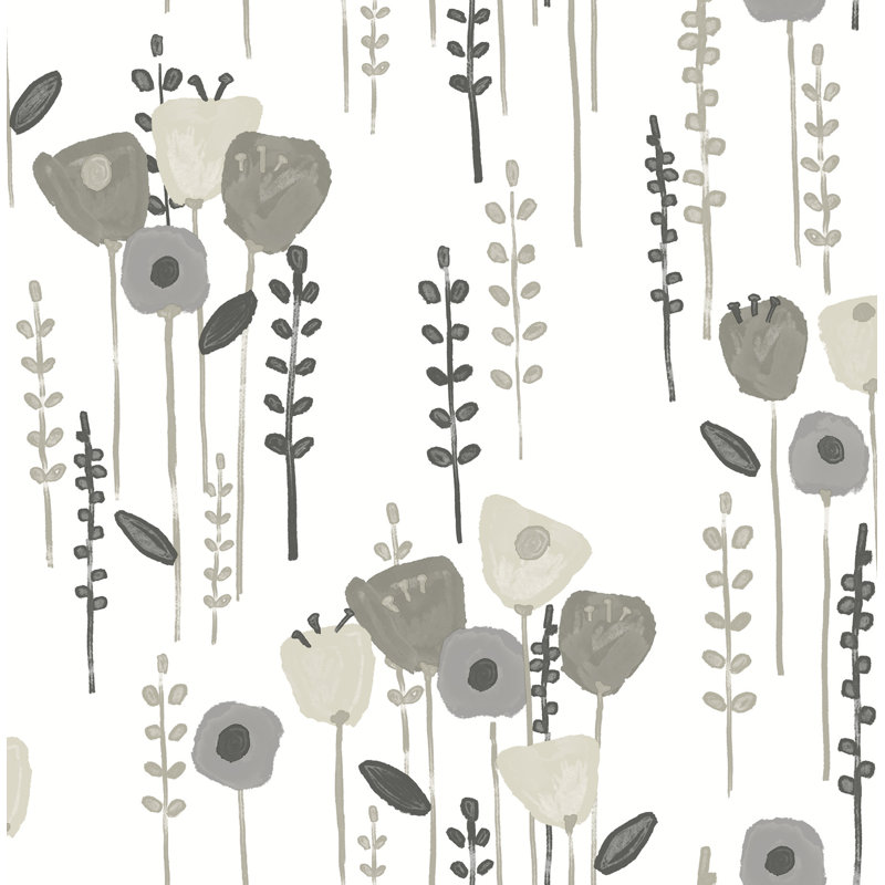 Papier peint à motif floral Mabel, Gris