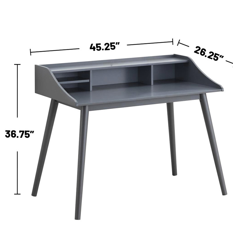 Bureau d'écriture rectangulaire gris avec 4 compartiments et pieds de style Mid-Century inspirés du rangement