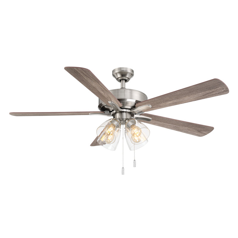 Pecos 52'' Ceiling Fan with Light Kit, Nickel/Rustic Brown
