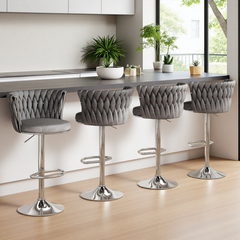 Ensemble de 2 tabourets de bar en velours, tabourets de bar pivotants et tabourets de bar réglables à hauteur de comptoir
