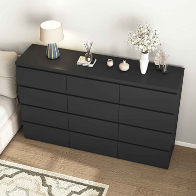 12 Drawers Double Dresser, Modern Wood Dresser Chest of Drawers with Large Storage Space for Bedroom