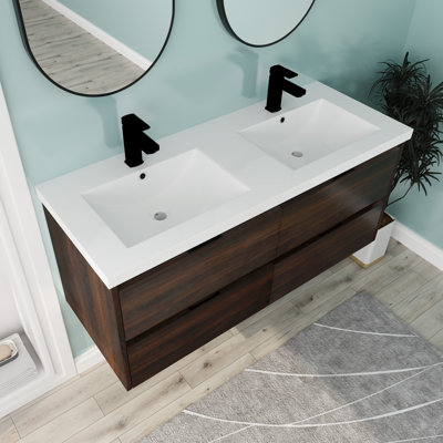 Meuble-lavabo double 47,62 po avec plateau en résine mitsugi