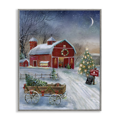 Holiday Wagon & Barn, art de la giclée encadrée par Ruane Manning