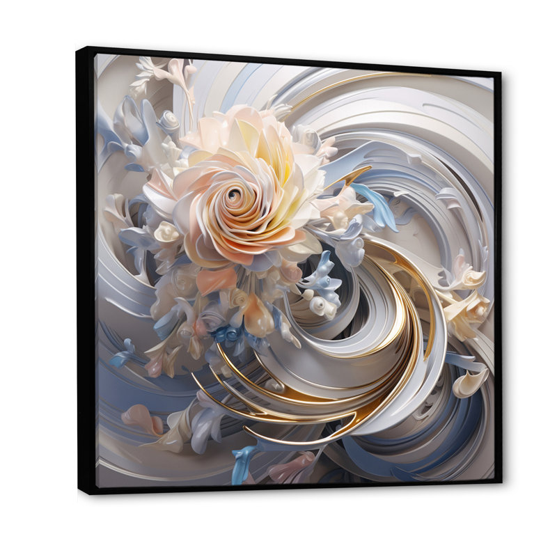 Cosmic Fractal Flowers in Light - reproduction d'art sur toile, H 30 po x l 30 po x P 1 po, Cadre flottant noir