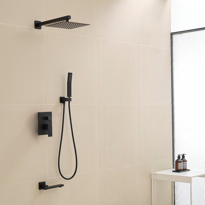 Shower System With 10 Inch Rain Shower Head And Handheld Wall Mounted And Down Sprayer,High Pressure Rainfall Shower Faucet Fixture Combo Set With 2 In 1 Handheld Showerhead For Bathroom