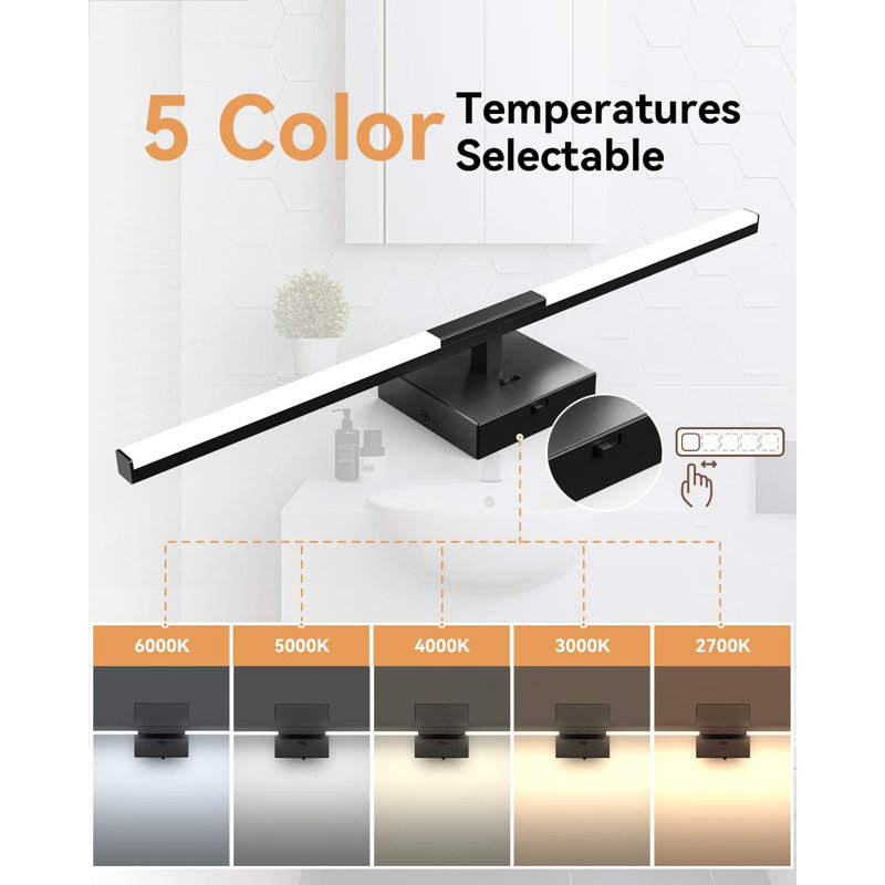Modern Vanity Light with Built-in Dimmer, 24" LED Mirror Light Fixture, Dimmable 5CCT, Black Strip Light Fixture for Bedroom and Mirror - FCC Certified