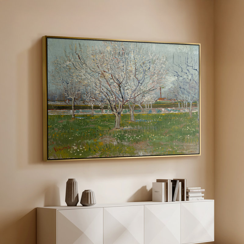 Orchard in Blossom (Plum Trees), 1888 - Vincent van Gogh, toile tendue avec châssis, 26 x 40, Doré