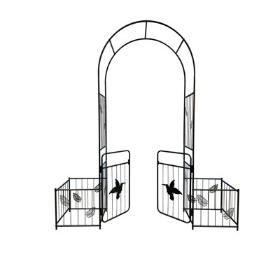 Black Outdoor Garden Arch With Doors, Excellent For Plant Support Like , Rose, And Ivy Vines, Addition Metal Archway Doors - Black, Perfect Climbing Plants Such As Jasmine, Morning Glory, Ivy,