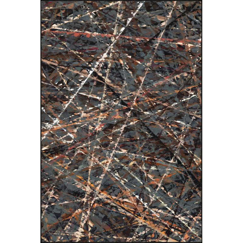 Tapis noir tissé à motif Siesta à rayures noires et tapis lavable, Rectangle 2 pi 4 po x 4 pi