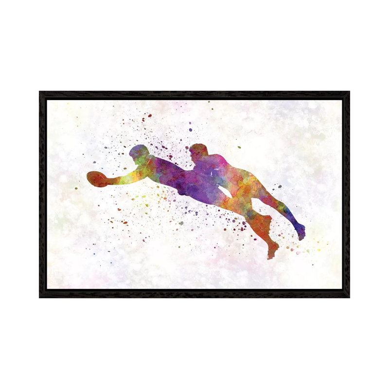 Rugby Men Players In Watercolor III by Paul Rommer - Floater Frame Gallery-Wrapped Canvas Giclée on Canvas, Black