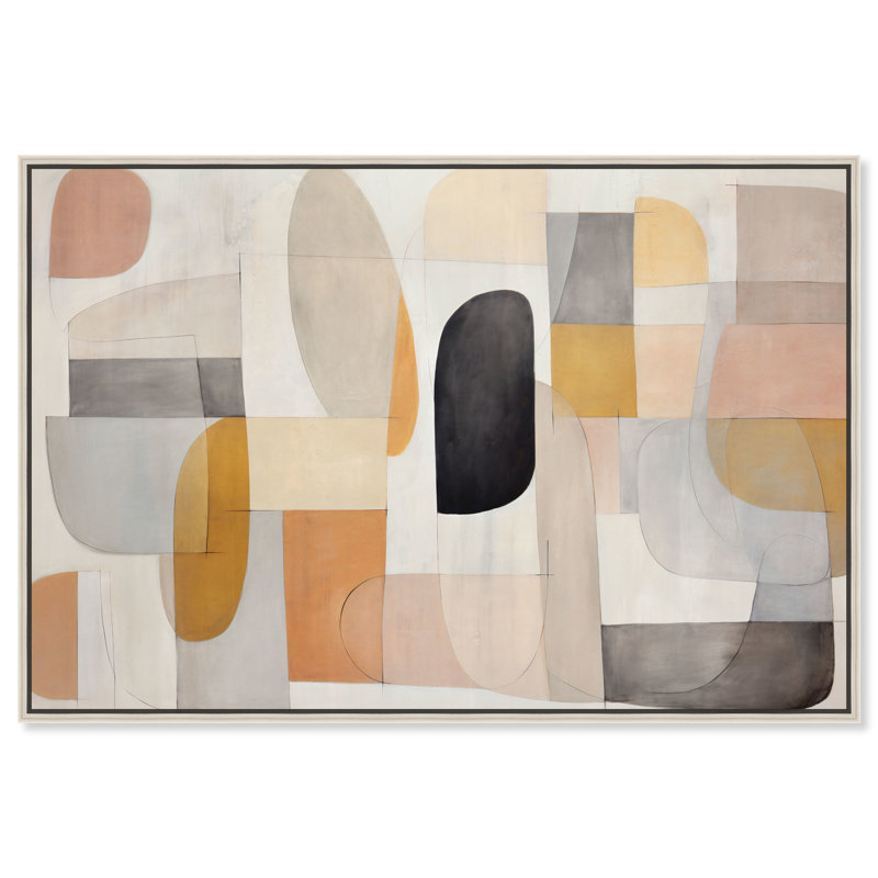Art mural moderne abstrait géométrique Eleanada par Art Remedy, Cadre argenté, H 37 po x l 55 po