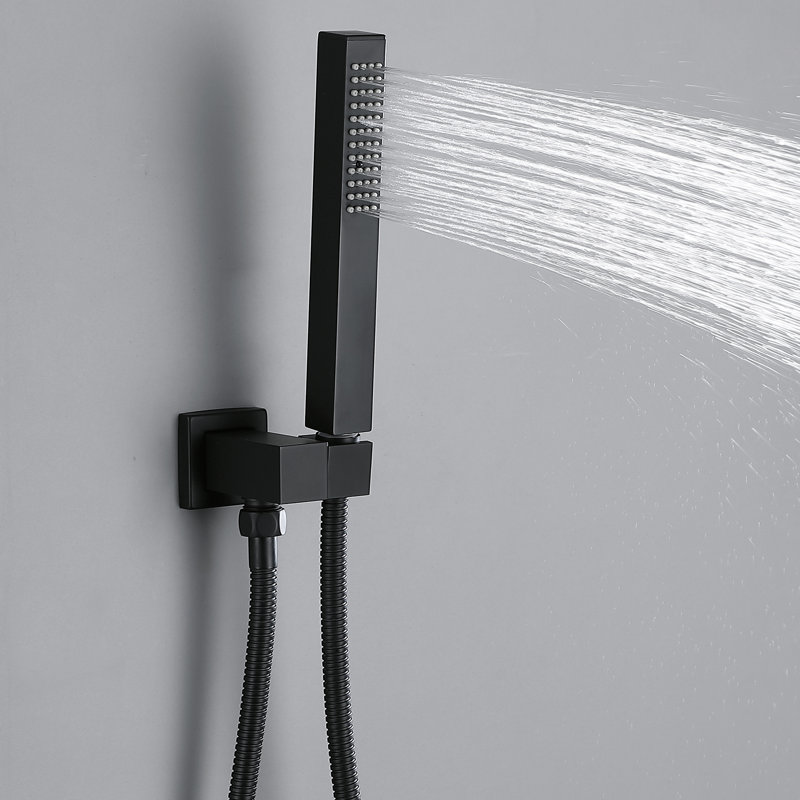 Wall Mounted Thermostatic Complete Shower System With Rough-in Valve,  Matte Black, Knob
