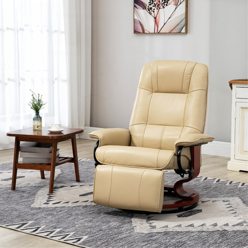 Comfortable Swivel Recliner With Padded Armrest And Extendable Footrest, Cream White
